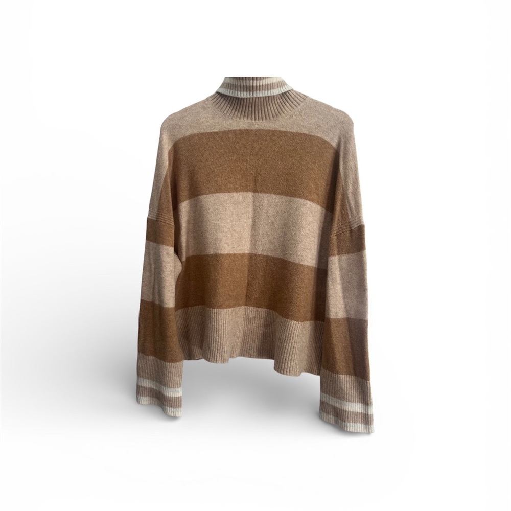 J Crew Striped Brown and Tan turtleneck Sweater size XL